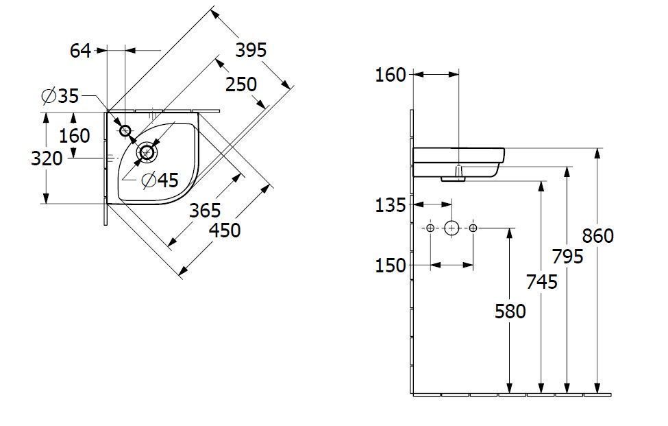 Угловой умывальник Villeroy and Boch Subway 3.0 43714601