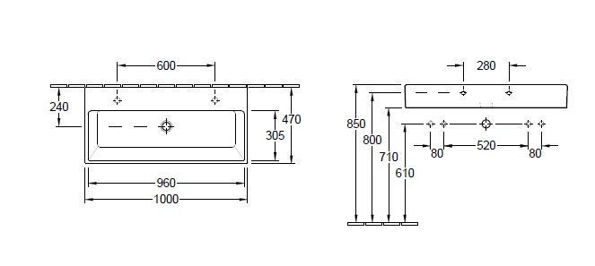Подвесной умывальник Villeroy and Boch Memento (1000 Х 470 мм) 5133A401