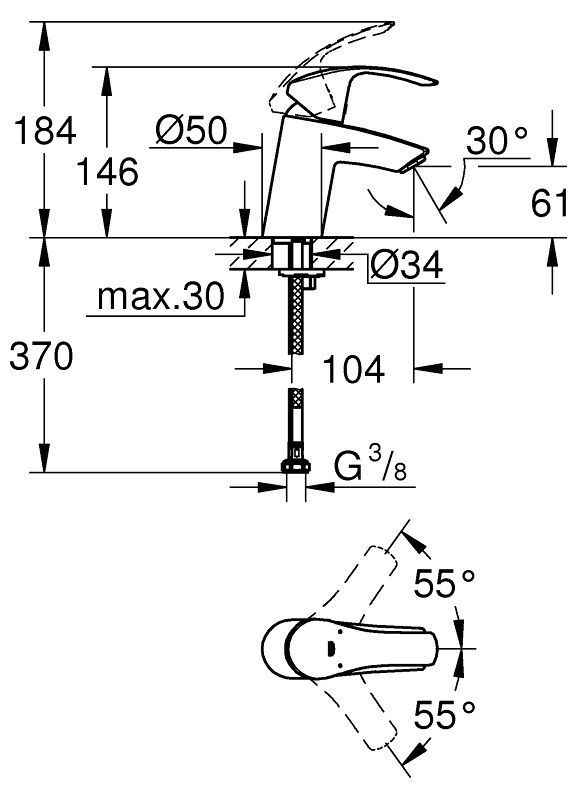 Змішувач на умивальник Grohe Eurosmart 32467002