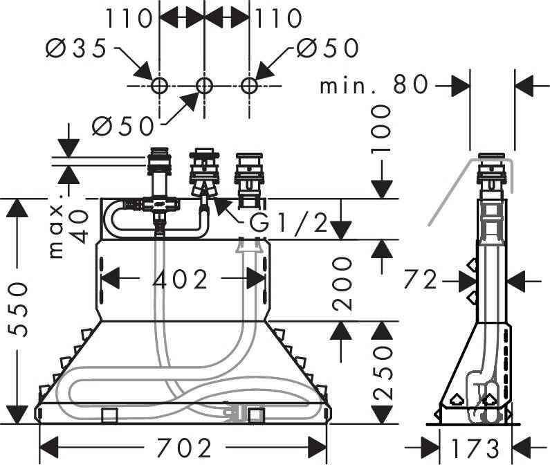 Змішувач на 3 отвори на край ванни СЧ Hansgrohe 13437180