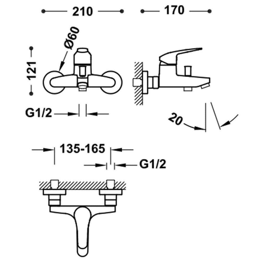 Комплект: Змішувач на ванну з душовим набором Tres Base Plus 21617001