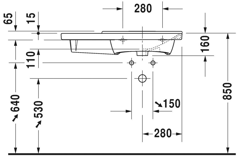 Умывальник Duravit P3 Comforts (ассиметричный) 2334850030