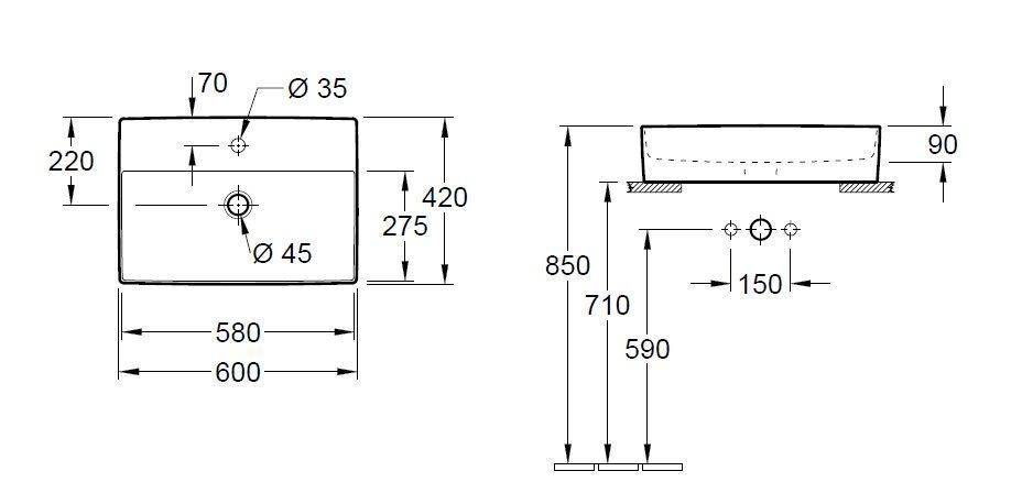 Раковина на столешницу Villeroy and Boch Memento 2.0 (600X420 мм) 4A0761i4