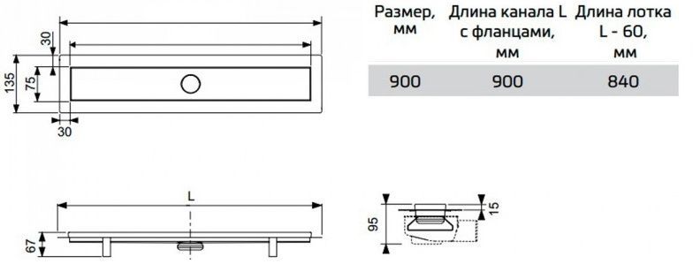 Трап для душа (комплект с внутренней частью) 15103099