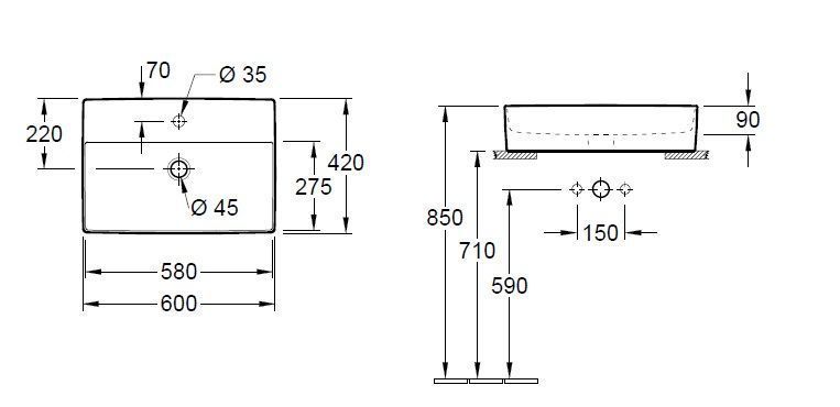 Раковина на столешницу Villeroy and Boch Memento 2.0 (600X420 мм) 4A0760RW