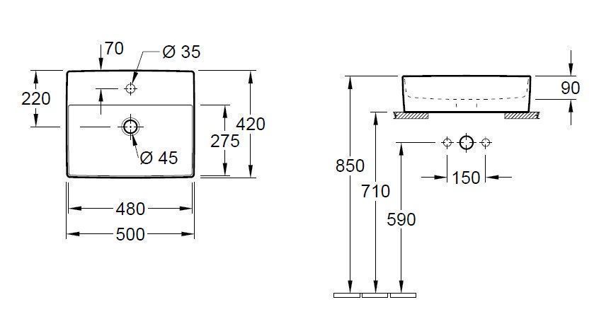 Раковина на столешницу Villeroy and Boch Memento 2.0 (500X420 мм) 4A0751i4