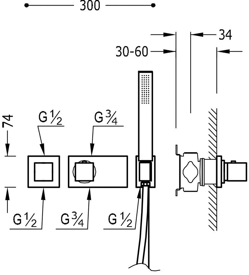 Набор: Термостат и  душевой набор Tres Block System 20725291