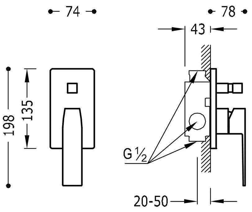 Змішувач для ванної / душа Tres Slim 20218001NM