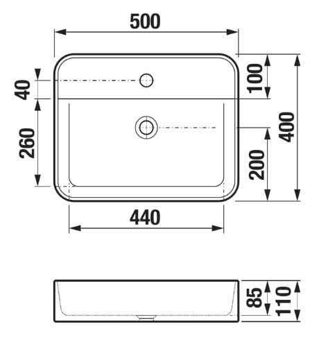 Astra Раковина на стільницю, 500*400 мм, з отвором для змішувача, без перелива H8183620001111