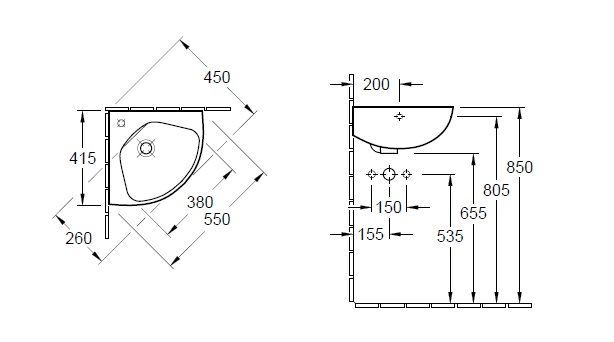 Умывальник угловой Villeroy&Boch O.Novo 732740R1