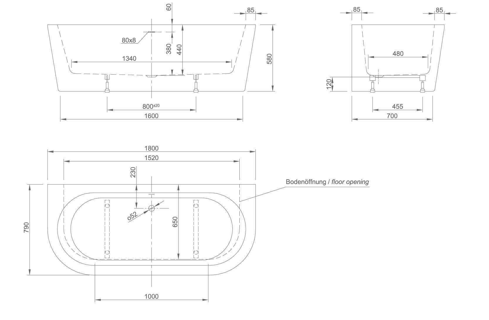 Пристінна ванна Knief Wall wall XS 0100-255 Белый глянцевый