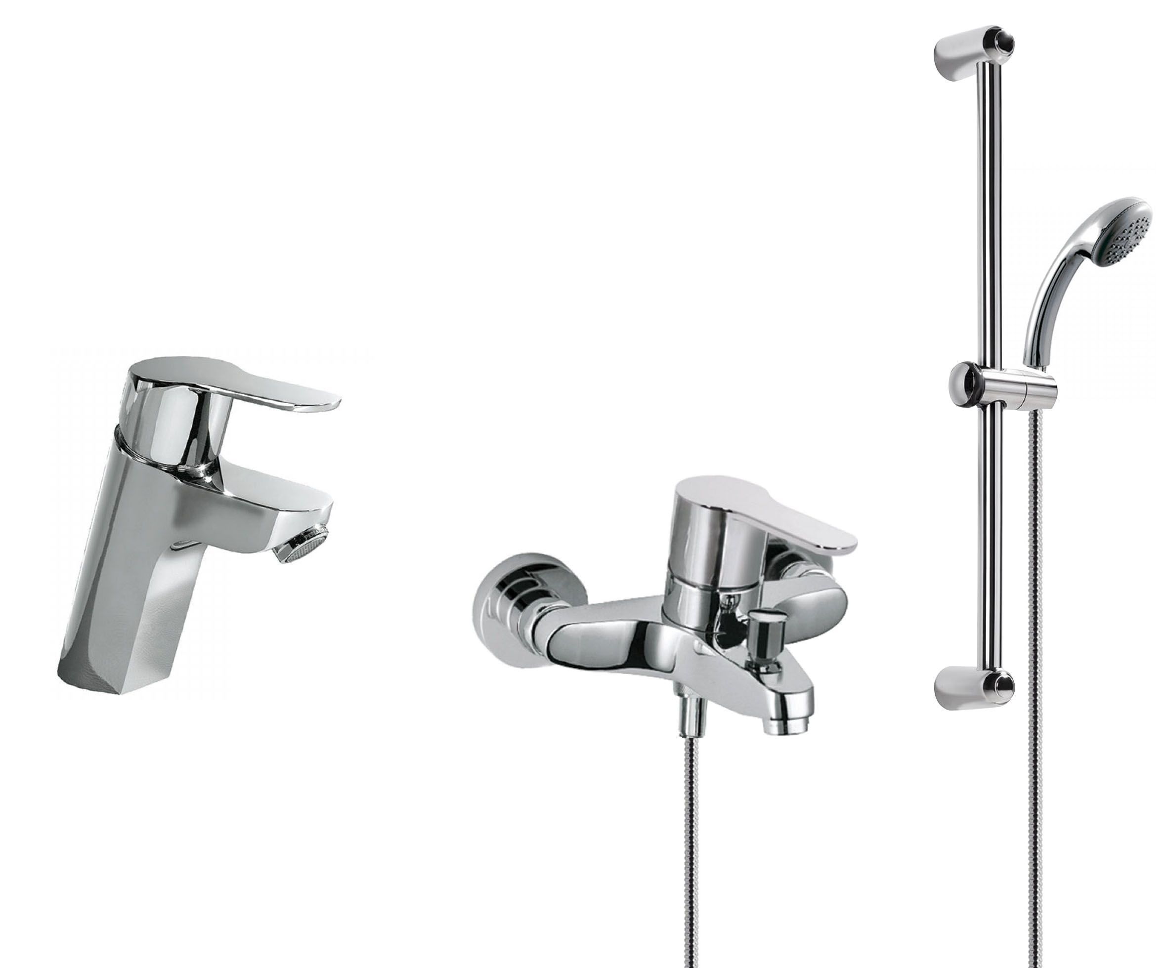 Набор: Змішувач для раковини и смеситель на ванну з душовим набором на штанге Tres №2