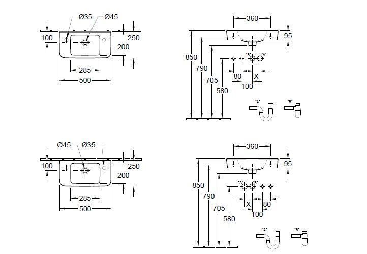 Подвесной умывальник правосторонний Villeroy and Boch O. Novo 4342R5R1