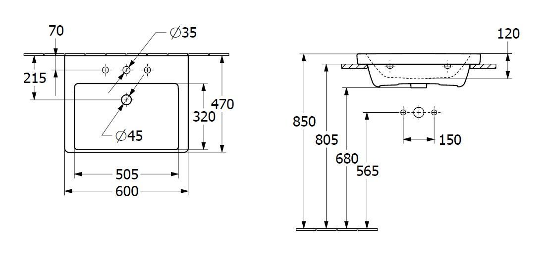 Раковина встраиваемая в столешницу Villeroy and Boch Subway 3.0 4A706FR1