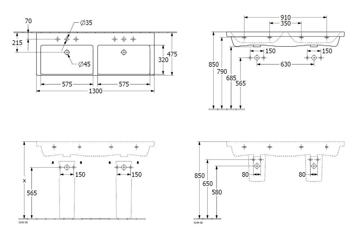 Подвесной умывальник Villeroy and Boch Subway 3.0 4A71D3RW