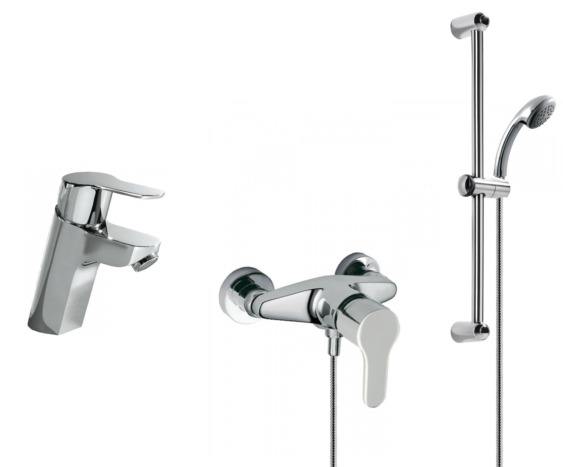 Набор: Змішувач для раковини и смеситель для душа з душовим набором на штанге Tres №1