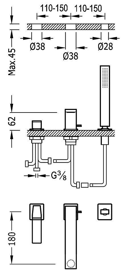 Смесители для ванны Tres Slim 20216103