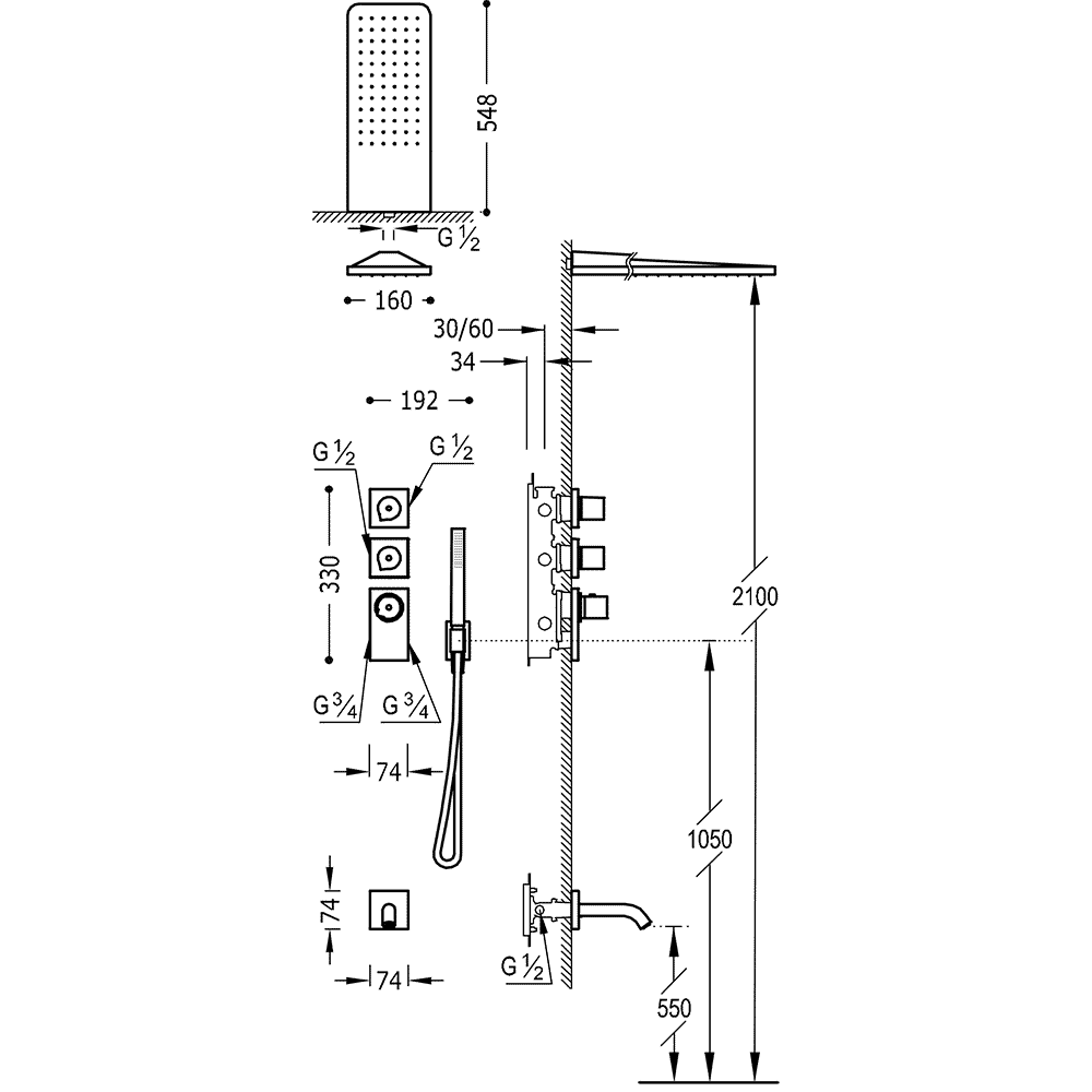 Душевая система для ванны Tres Block System 20635301