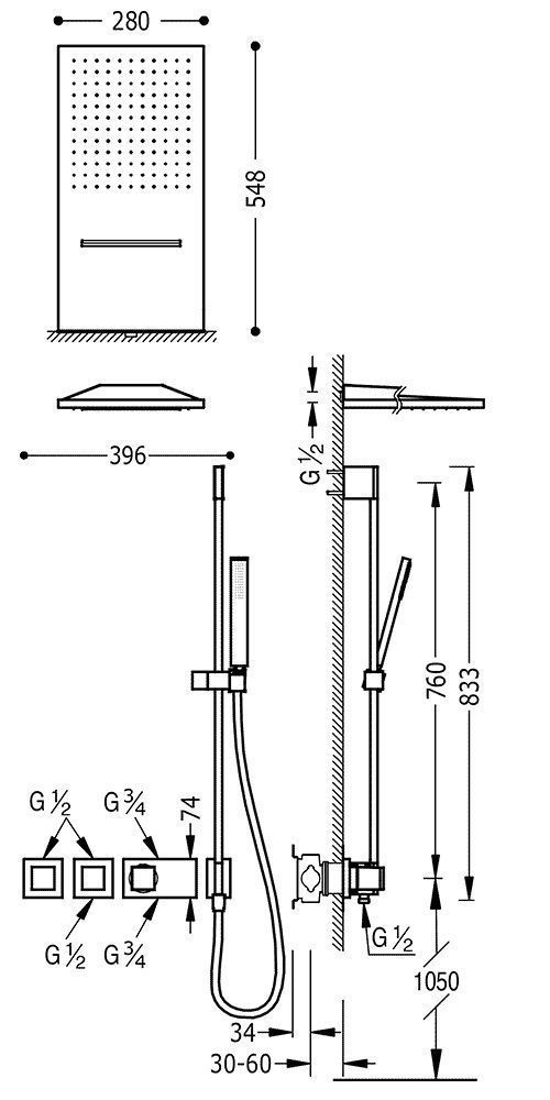 Душевая система Tres Block System 20725309AC