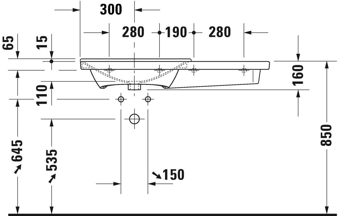 Умывальник Duravit P3 Comforts (ассиметричный) 2333100000