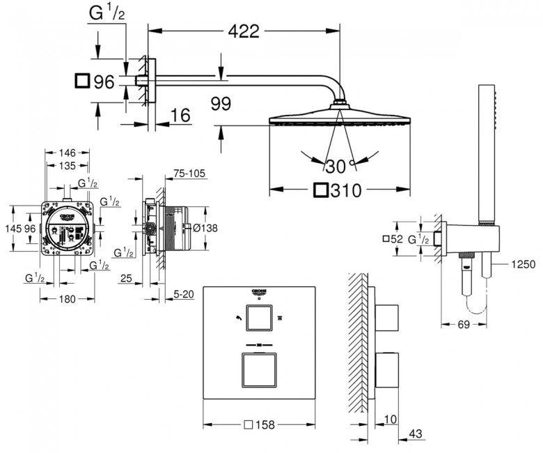 Душевая система с термостатом Grohe Smartcontrol 26405SC0