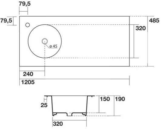 Skyland Раковина прямокутна з крилом, вбудована в стільницю 120,5 x 48,5 см 3213901
