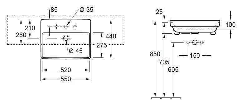 Полувбудована раковина Villeroy and Boch Avento 4A0655RW