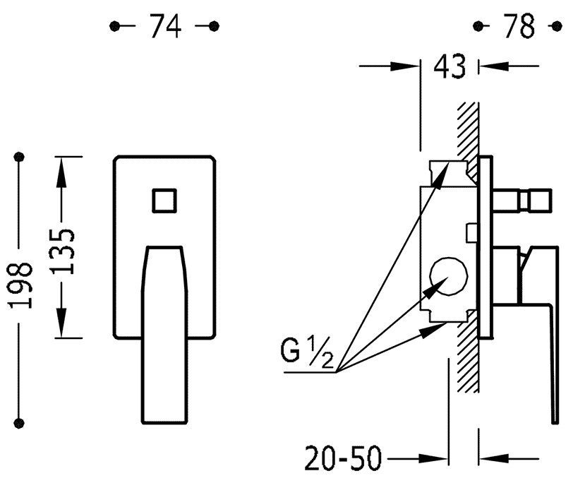 Смеситель для ванны / душа Tres Slim 20218001