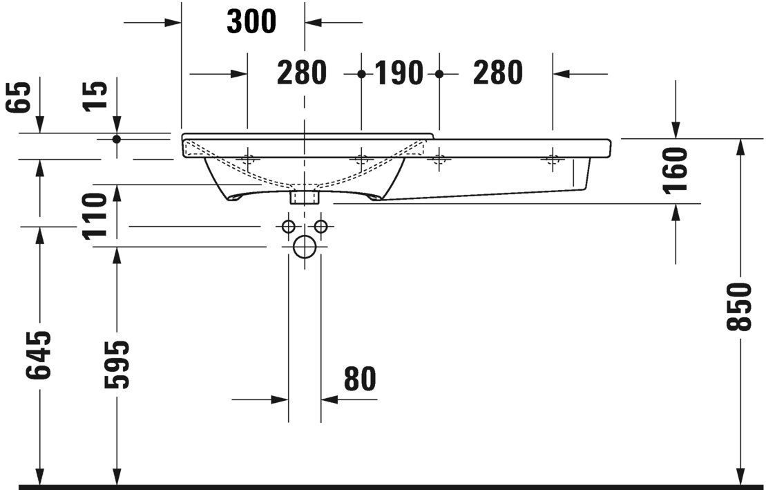 Умывальник Duravit P3 Comforts (ассиметричный) 2333100000