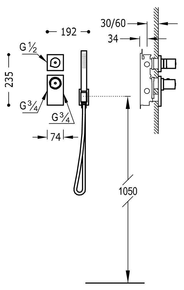 Термостат для душа и душевой набор Tres Block System 20635291