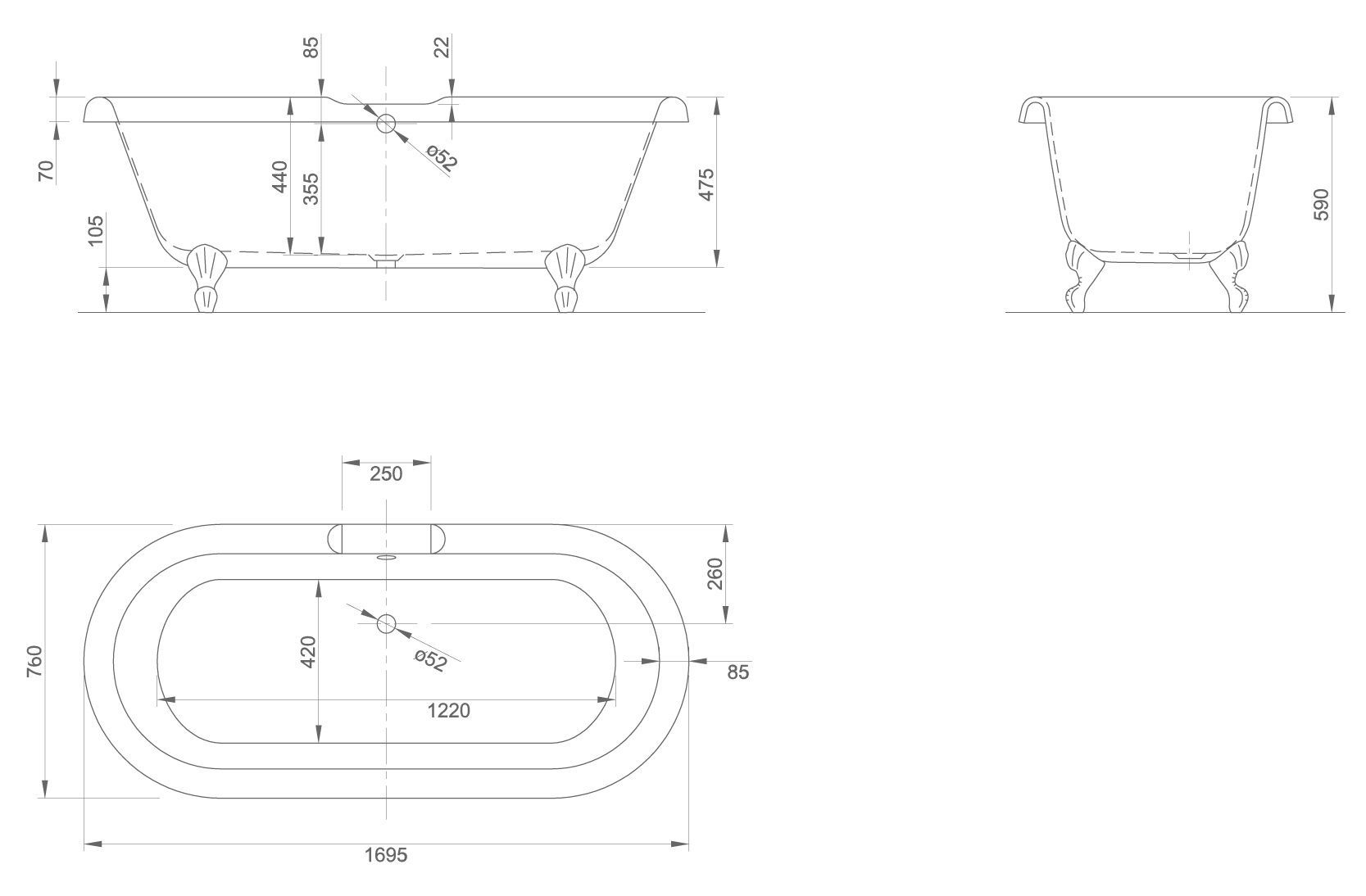 Отдельностоящая ванна Knief Edwardian еdwardian  0100 -062 Белый матовый / Сусальное золото