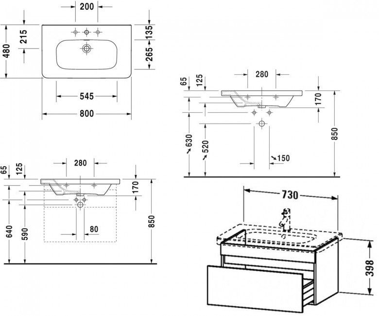 Подвесная тумба с раковиной DURAVIT DURASTYLE DS006102222