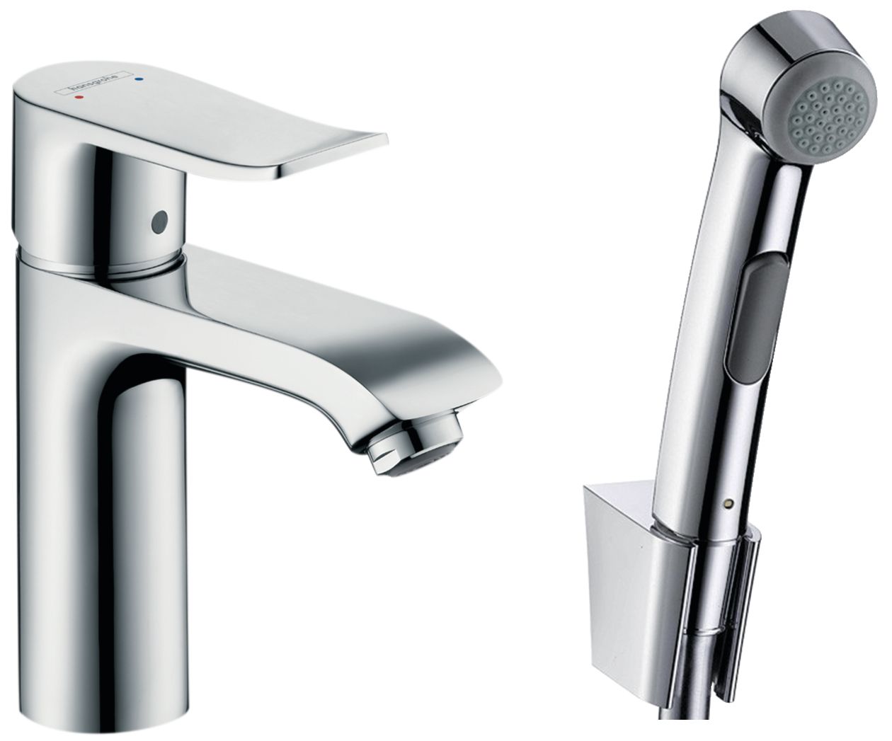Смеситель на умывальник с гигиеническим душем  Hansgrohe Metris 31285000