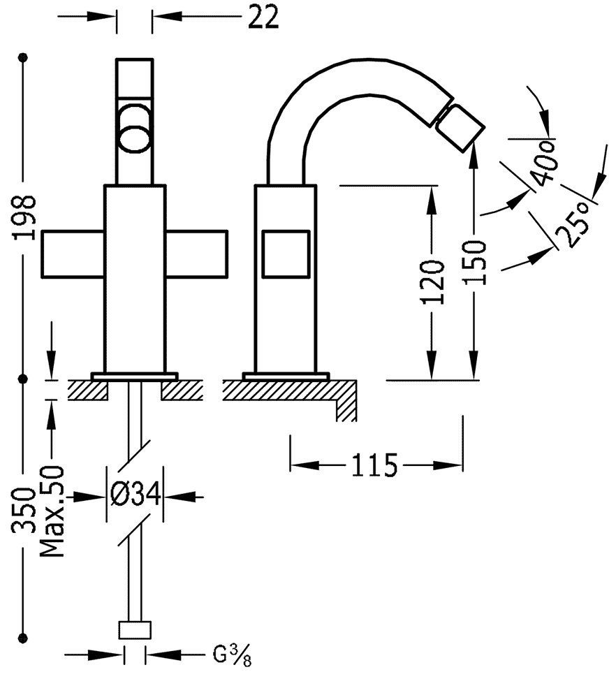 Смеситель для биде Tres Cuadro 108124