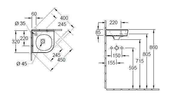 Умивальник кутовий Villeroy&Boch O.Novo 73103301