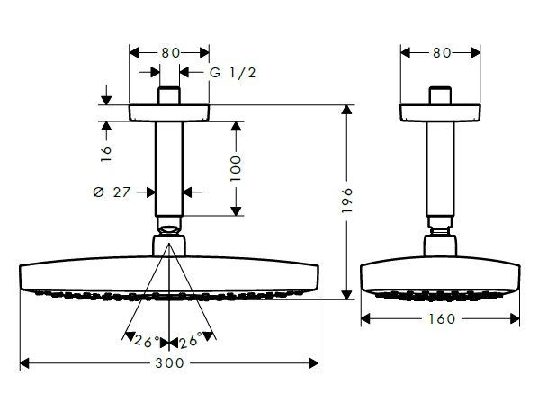 Верхний душ Hansgrohe Raindance Select E 300 Х 160 2jet 27384400