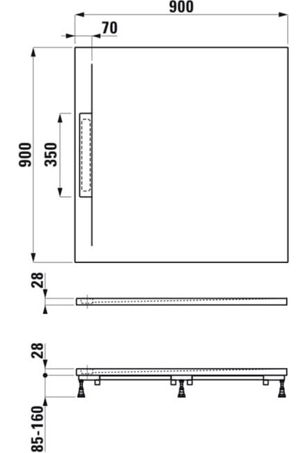 Pro S Душевый поддон прямоугольный, 900x900x28 мм, материал Marbond, белый H2101800000001