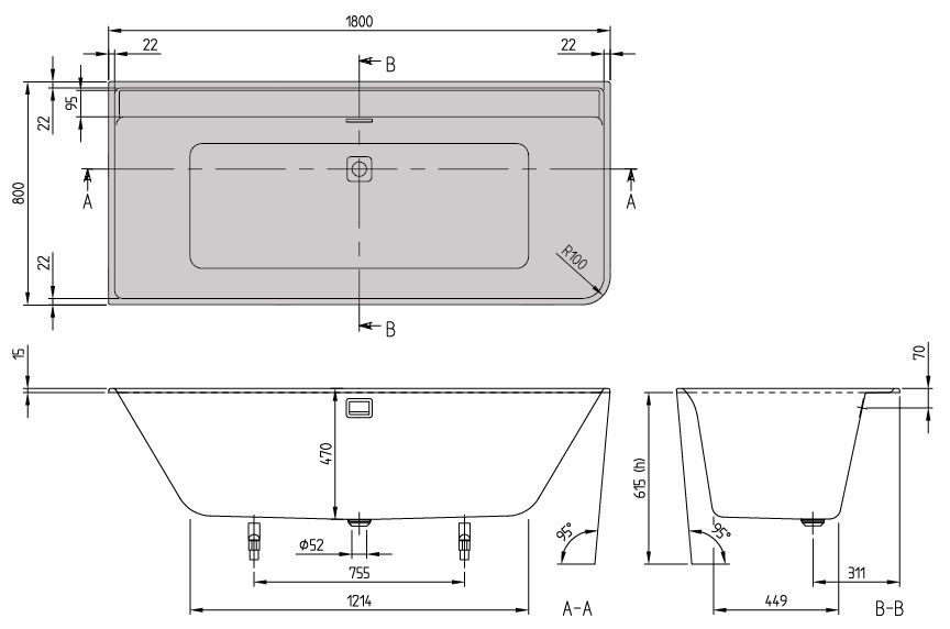 Пристенная ванна Villeroy&Boch Collaro (левосторонняя) UBA180COR9CLBCVD96