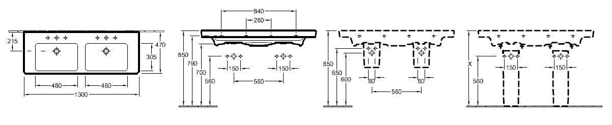 Двойной подвесной умывальник Villeroy and Boch Subway 2.0 7175D1R3