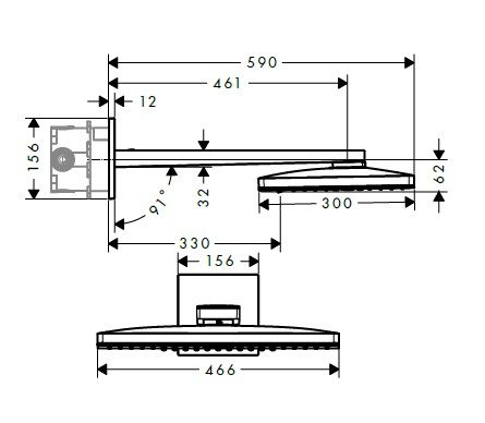Верхний душ Hansgrohe Rainmaker Select 466 X 300 2jet 24005600