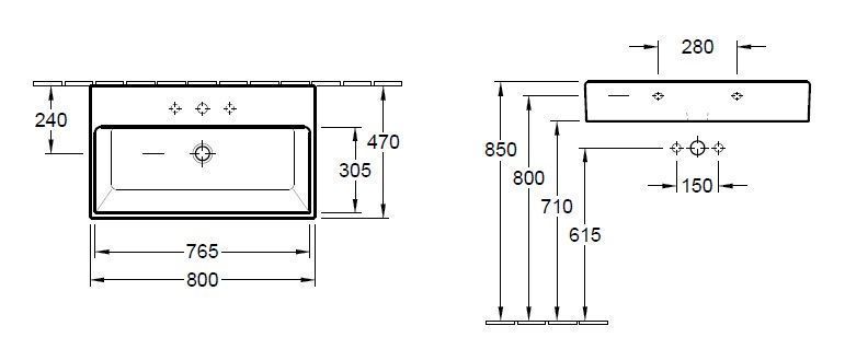 Умывальник подвесной Villeroy and Boch Memento (800 Х 470 мм) 51338101