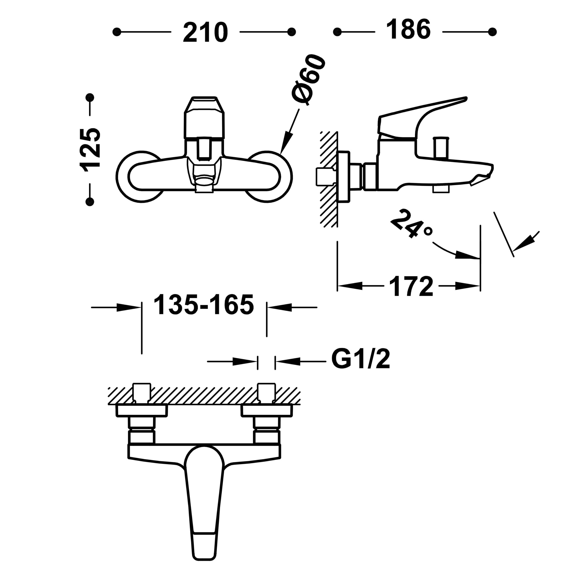 Набор: Змішувач для ванної з душовим набором Tres Canigo 21717001