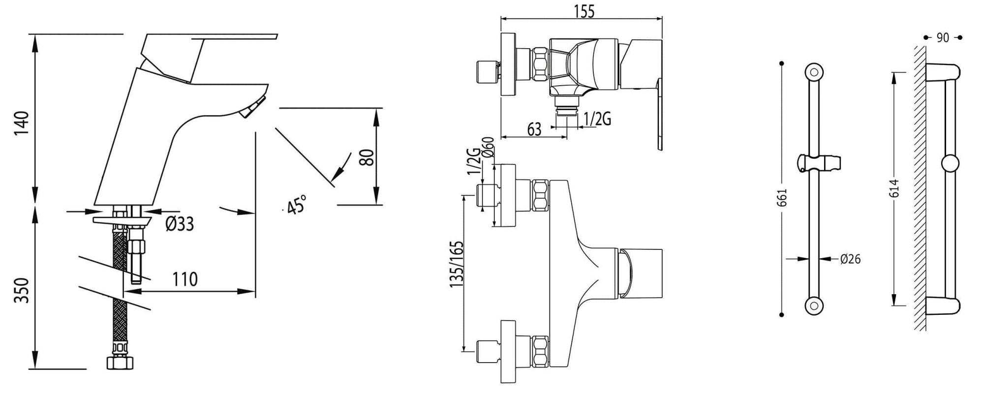 Набор: Змішувач для раковини и смеситель для душа з душовим набором на штанге Tres №1 TRES №1