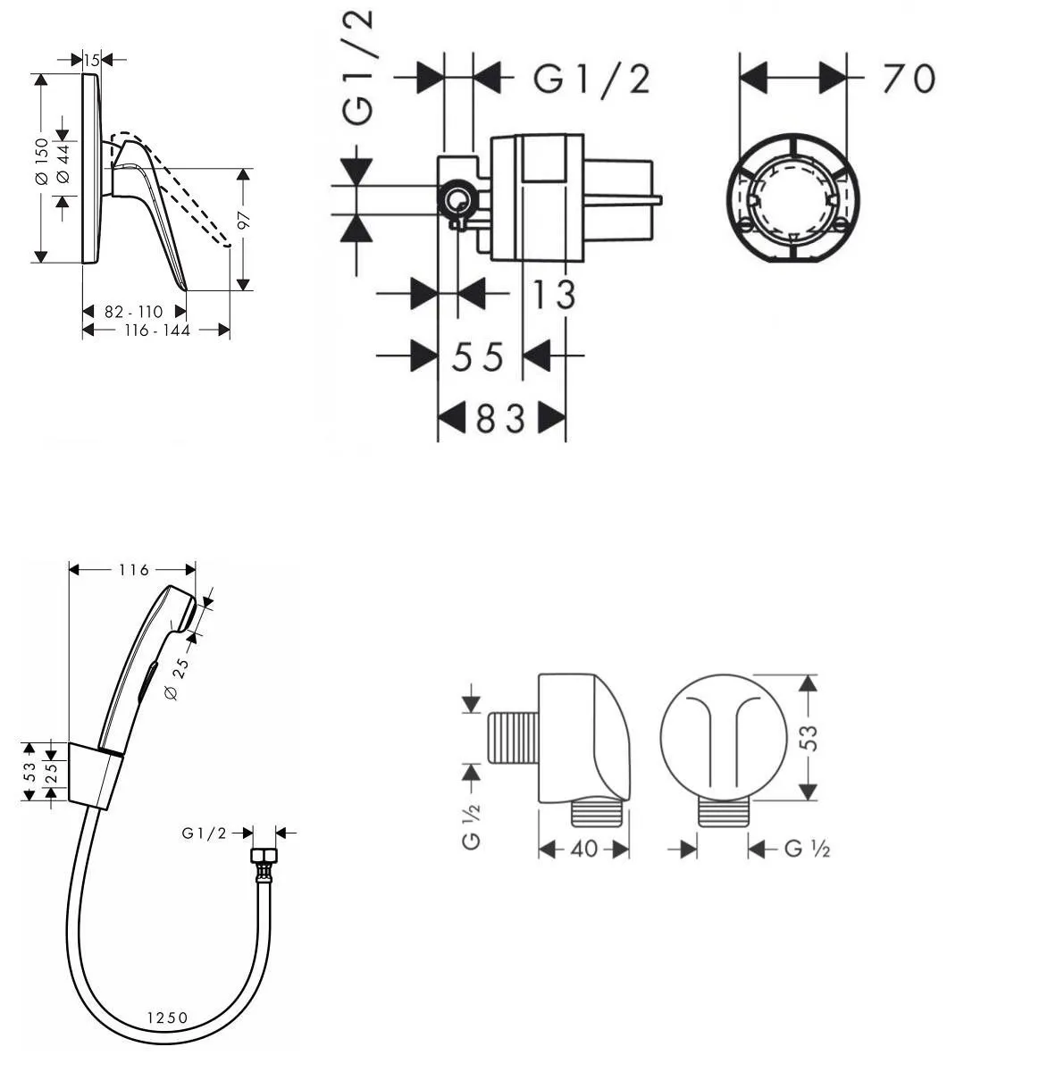 Гигиенический душ Hansgrohe 32129111 (комплект) 32129111