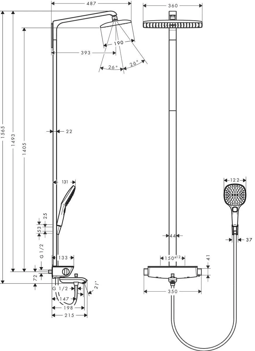 Душевая система Hansgrohe Raindance E 360Х190 1jet (термостат) 27113400