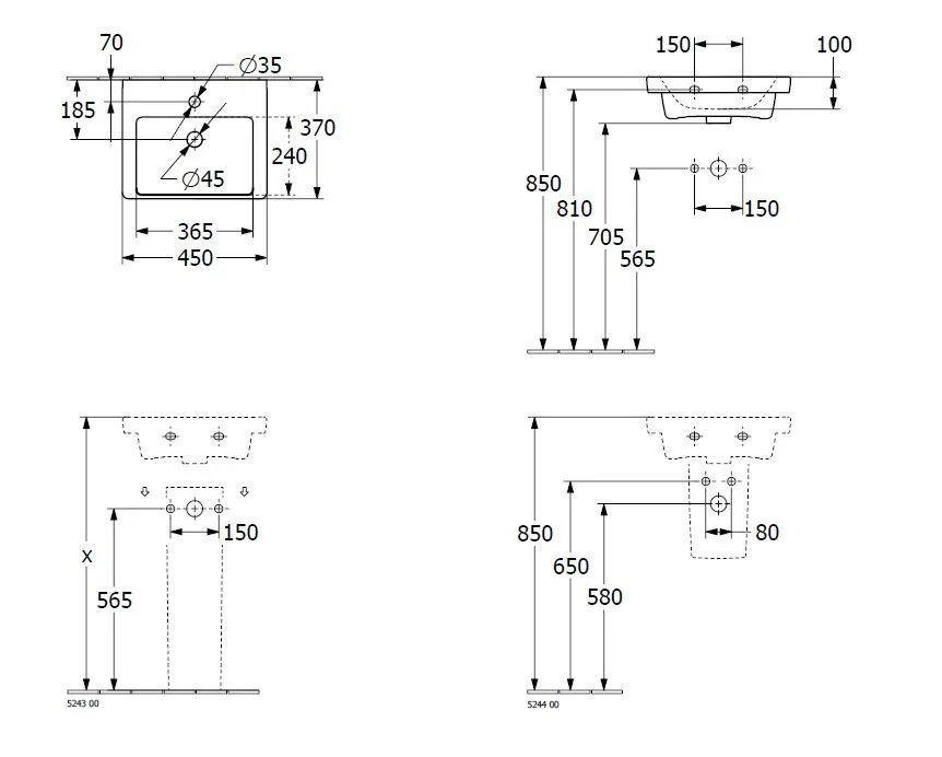 Подвесной умывальник Villeroy and Boch Subway 3.0 4370 45 43704601