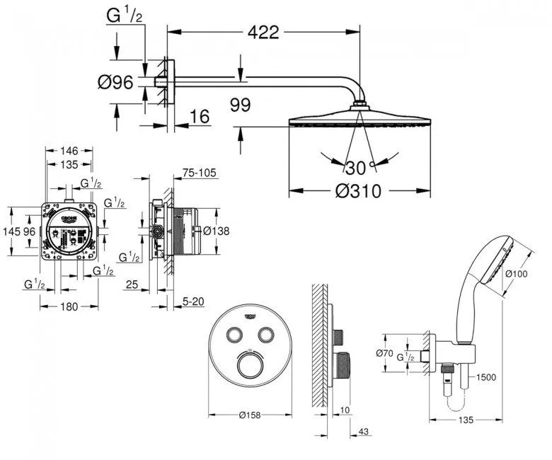 Душевая система с термостатом Grohe Smartcontrol 26406SC1