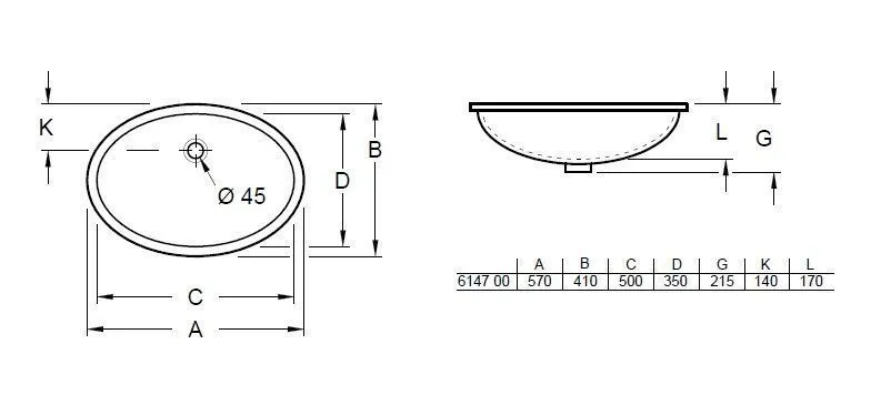 Раковина встраиваемая под столешницу Villeroy and Boch Evana 6144 00 614700R1