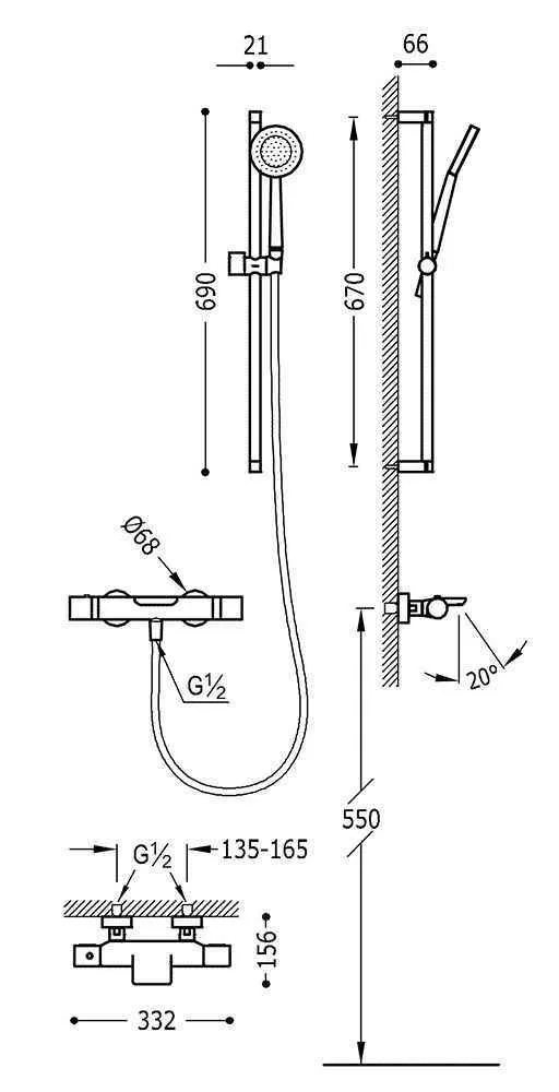 Комплект: Термостат для ванны с душевым набором Tres 06217402