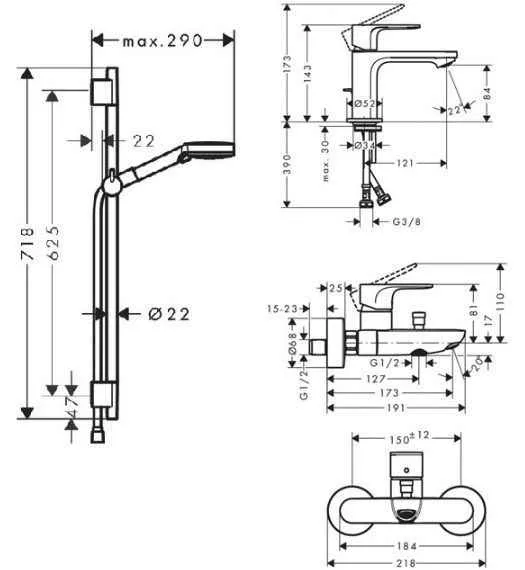 Rebris S Набір змішувачів для ванни, чорний матовий 20234670